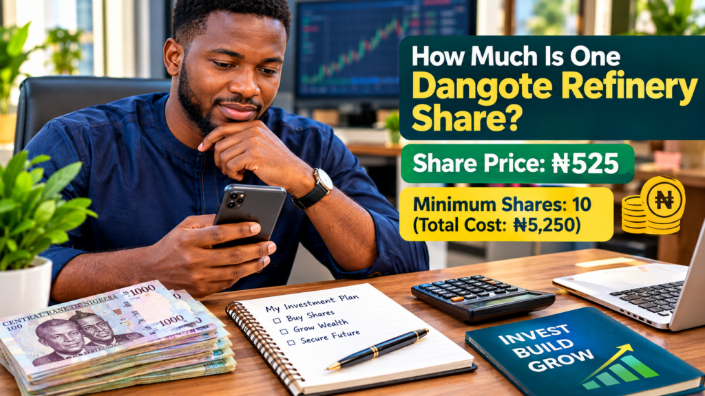 Learn how to buy Dangote Refinery shares in Nigeria in 2026, the ₦525 share price, ₦5,250 minimum investment, approved apps, banks, application steps and how to avoid scams.